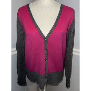 Apt 9 Cardigan Sweater Womens L Pure Cashmere Button Up‎ Deep V Neck Color Block